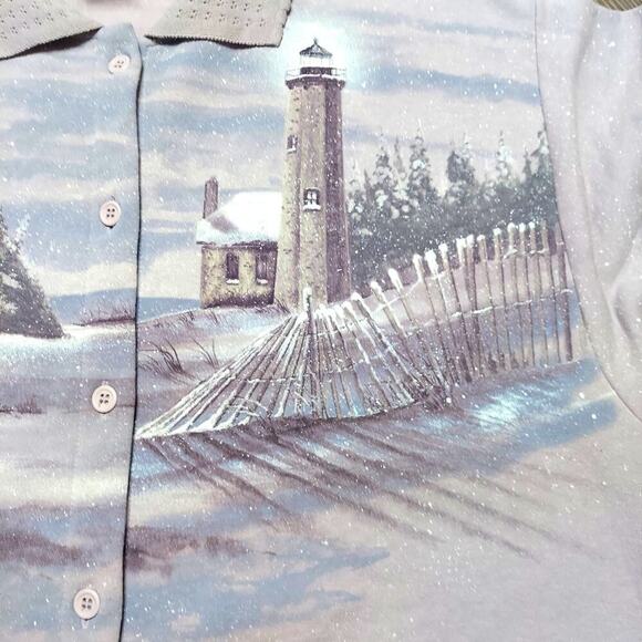 Artisans Sunschein Designs Vintage Lavender Lighthouse Wearable Art Shacket - Picture 5 of 11